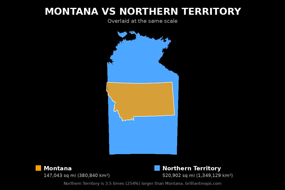 Montana vs Northern Territory Size Comparison Map