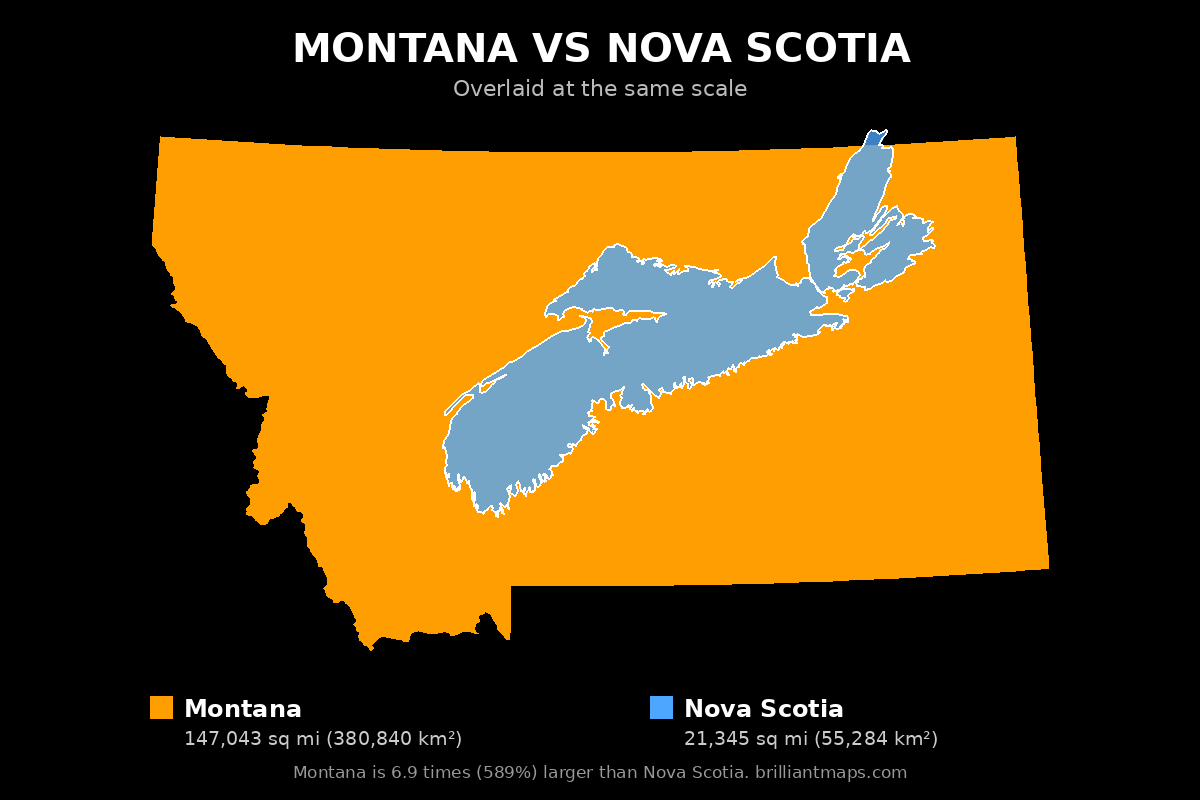 Montana vs Nova Scotia Size Comparison Map