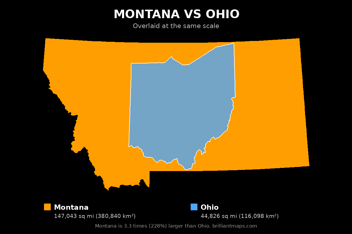 Montana vs Ohio Size Comparison Map