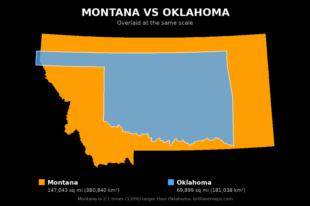 Montana vs Oklahoma Size Comparison Map