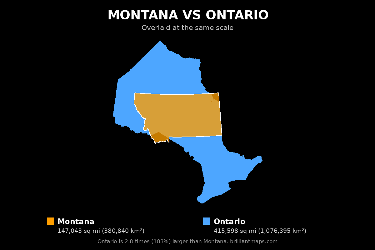 Montana vs Ontario Size Comparison Map