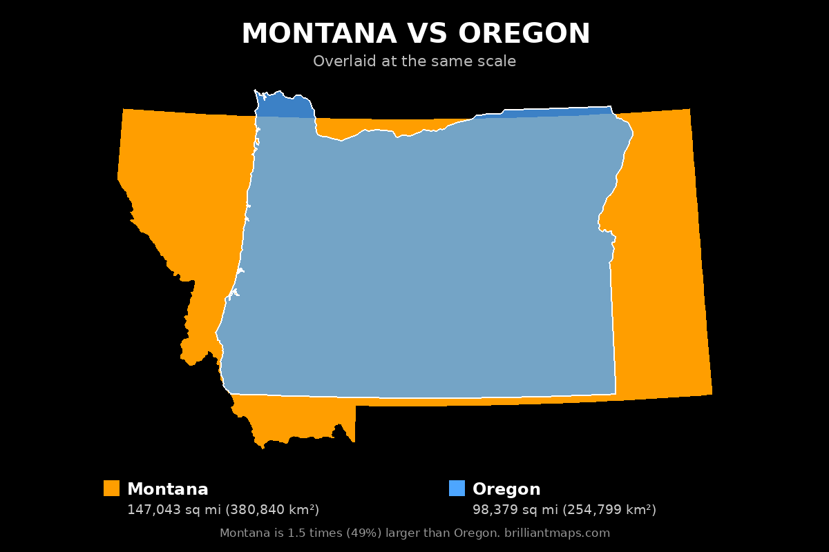 Montana vs Oregon Size Comparison Map