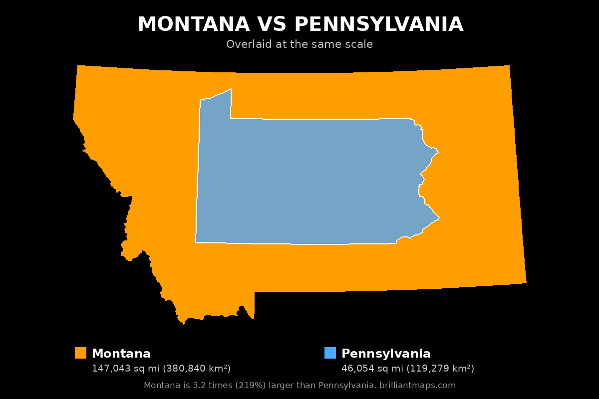 Montana vs Pennsylvania Size Comparison Map