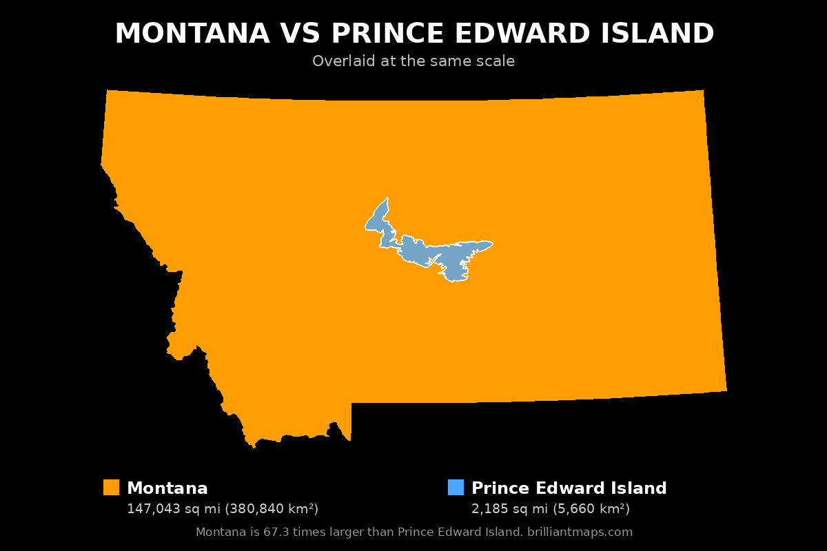Montana vs Prince Edward Island Size Comparison Map