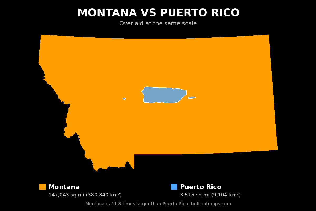 Montana vs Puerto Rico Size Comparison Map