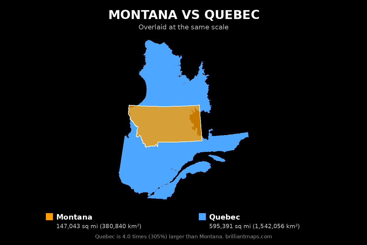Montana vs Quebec Size Comparison Map