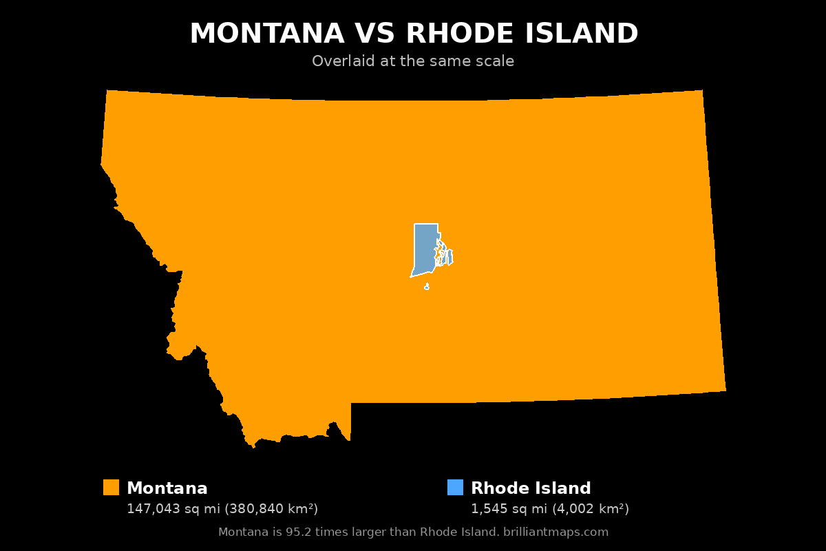 Montana vs Rhode Island Size Comparison Map