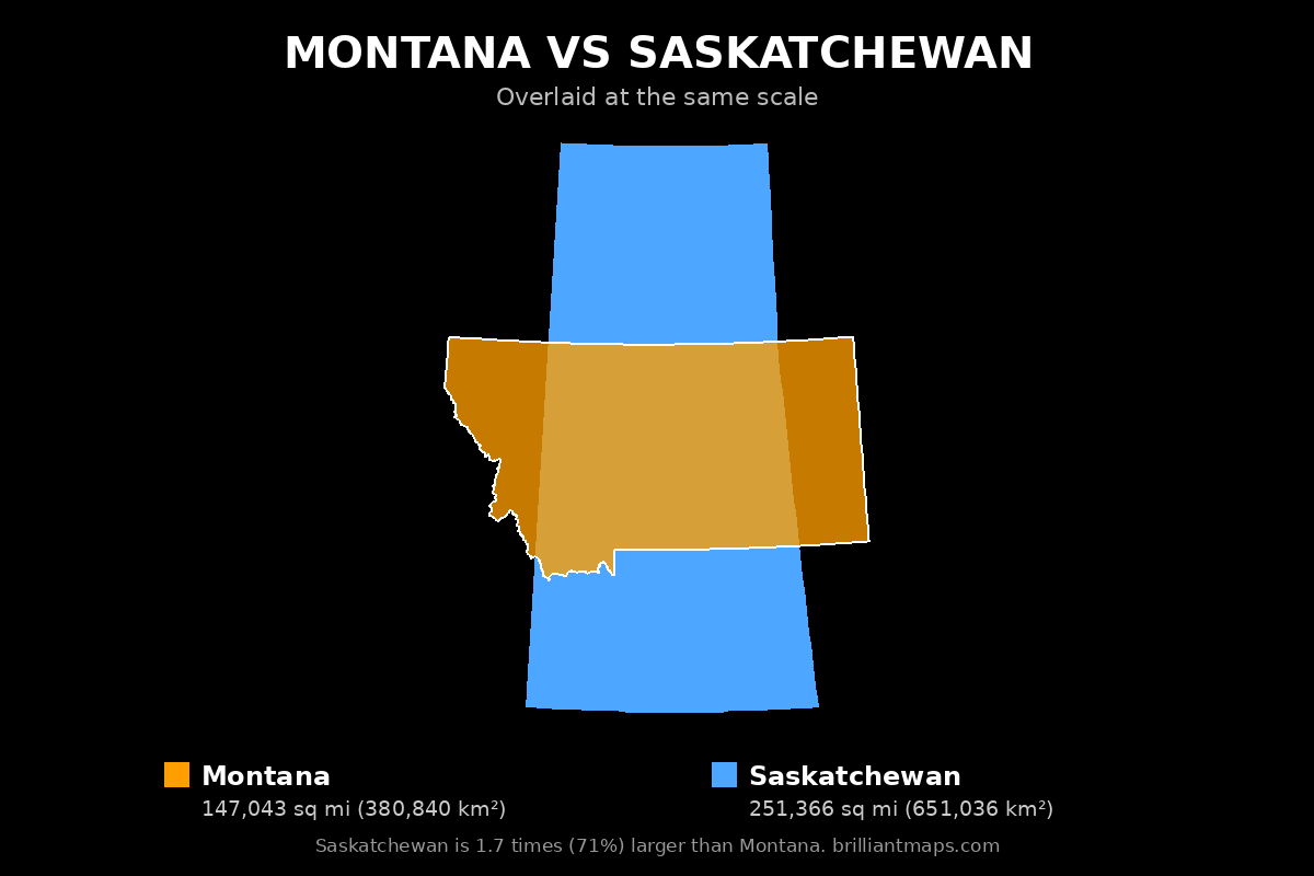 Montana vs Saskatchewan Size Comparison Map