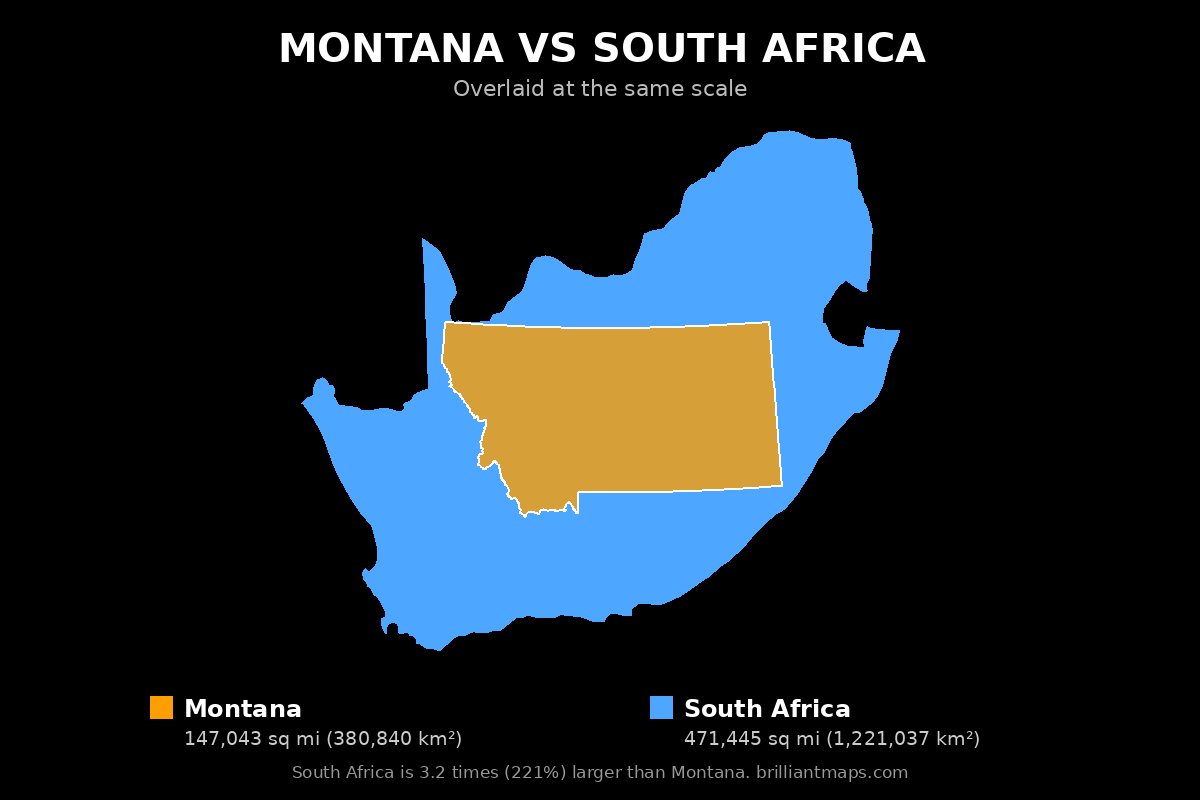 Montana vs South Africa Size Comparison Map