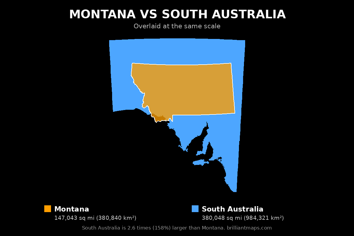 Montana vs South Australia Size Comparison Map