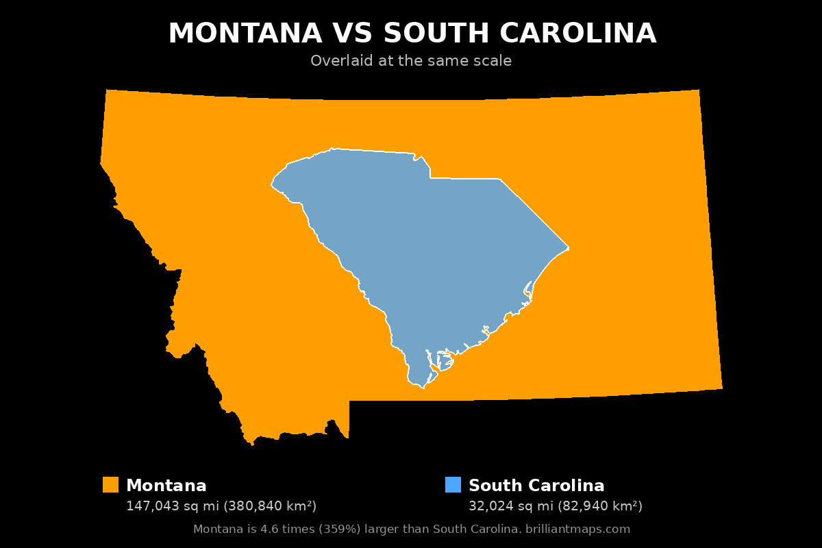 Montana vs South Carolina Size Comparison Map