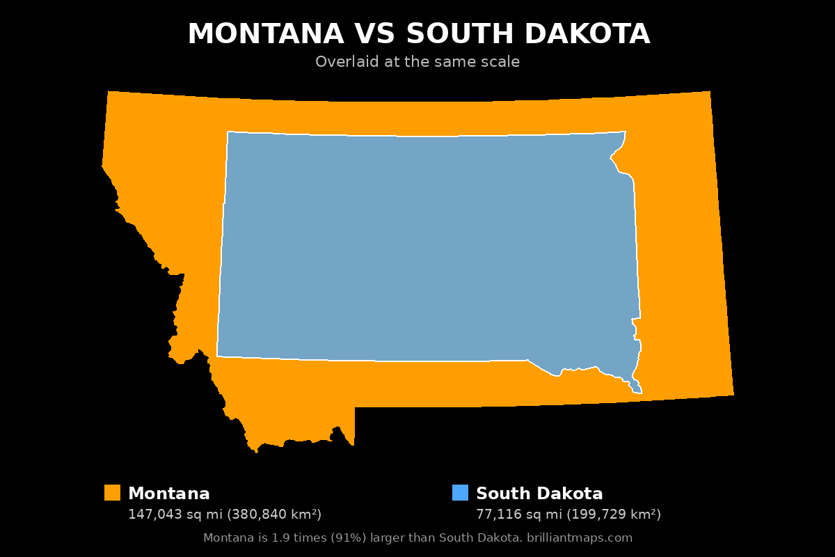Montana vs South Dakota Size Comparison Map