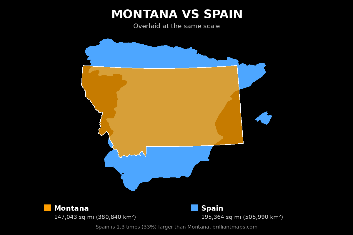 Montana vs Spain Size Comparison Map