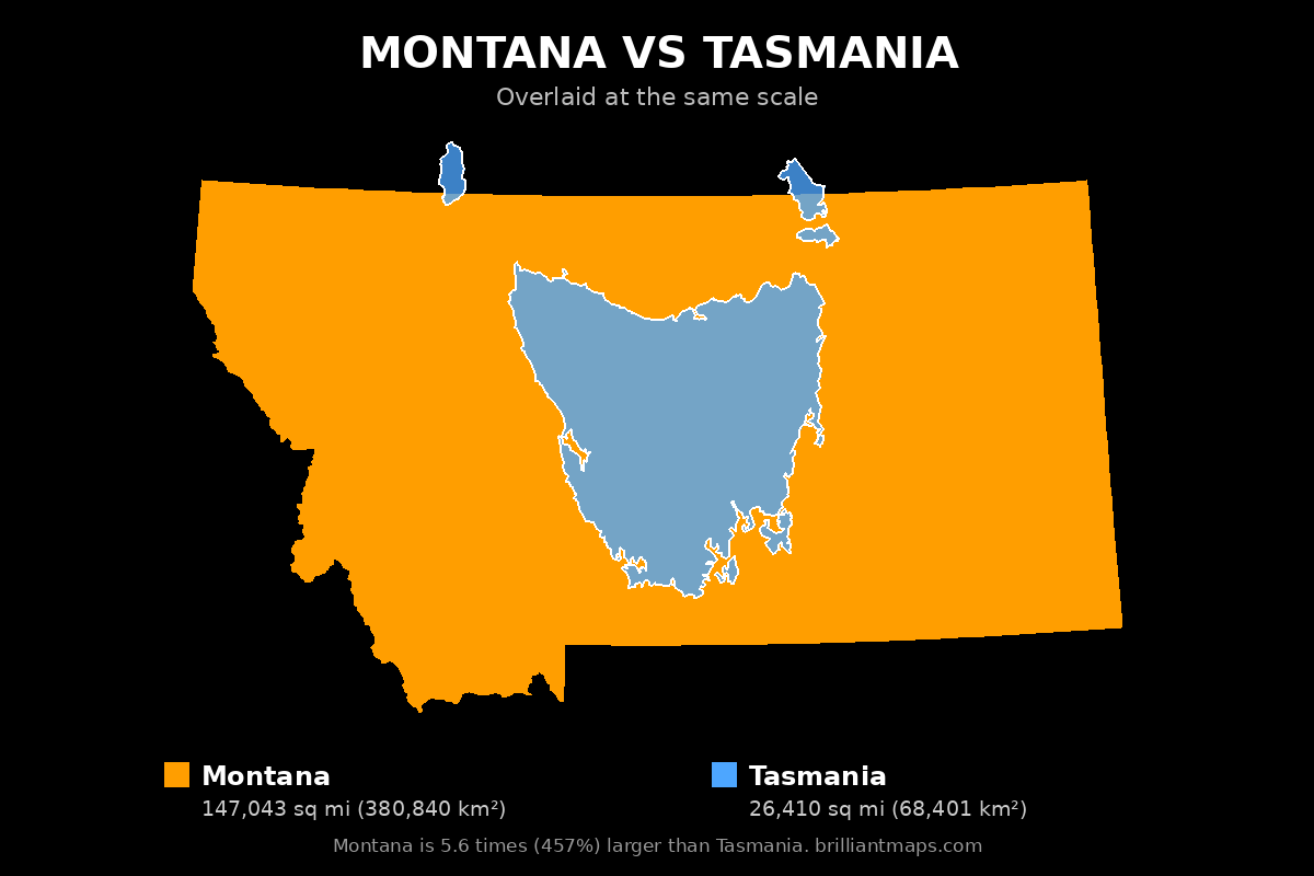 Montana vs Tasmania Size Comparison Map