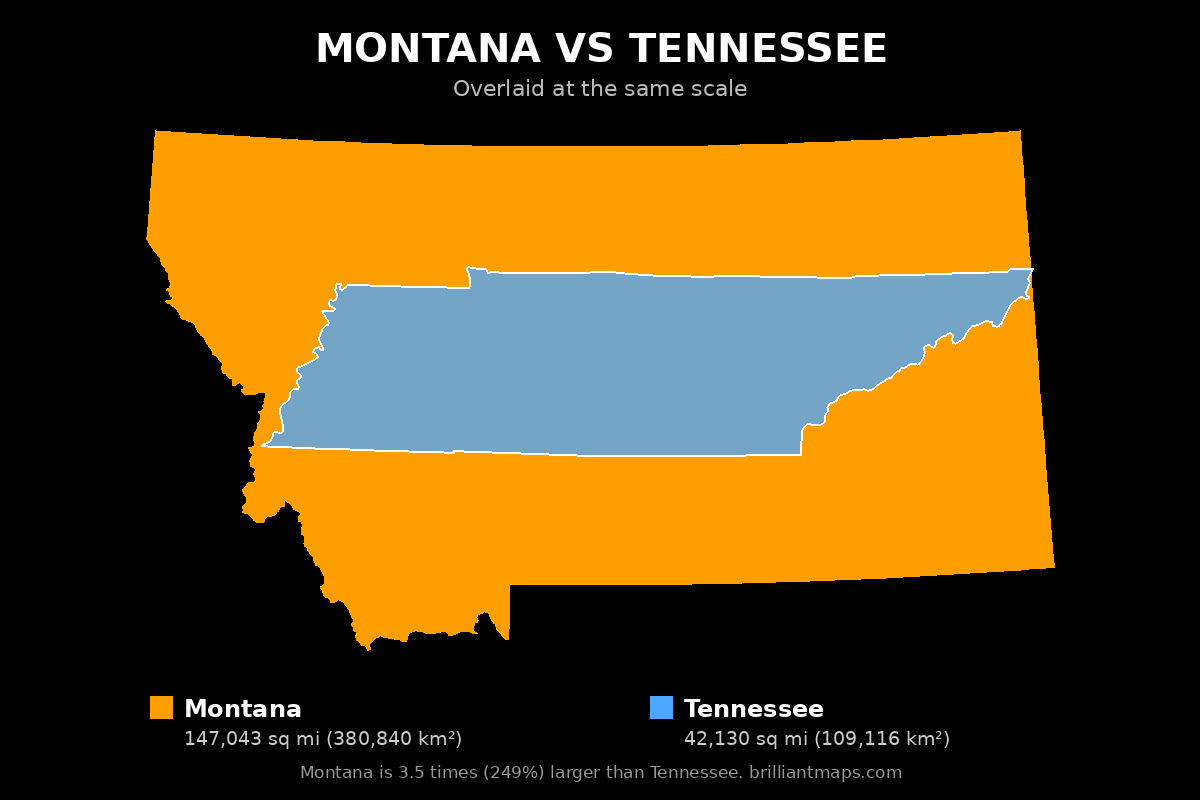 Montana vs Tennessee Size Comparison Map