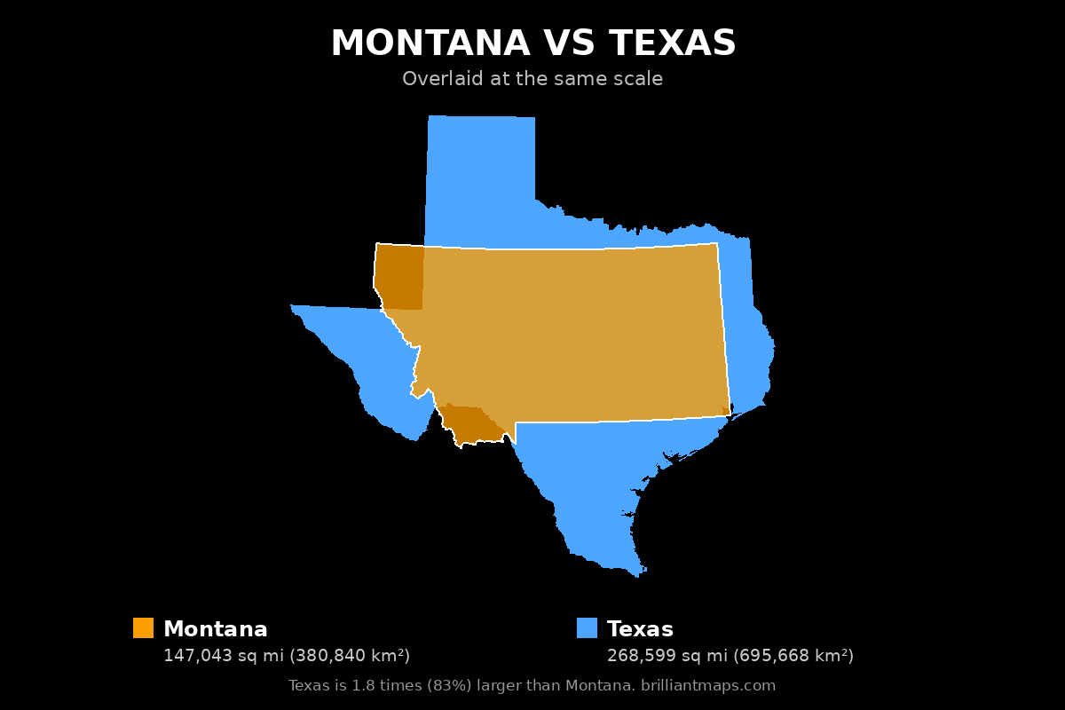 Montana vs Texas Size Comparison Map