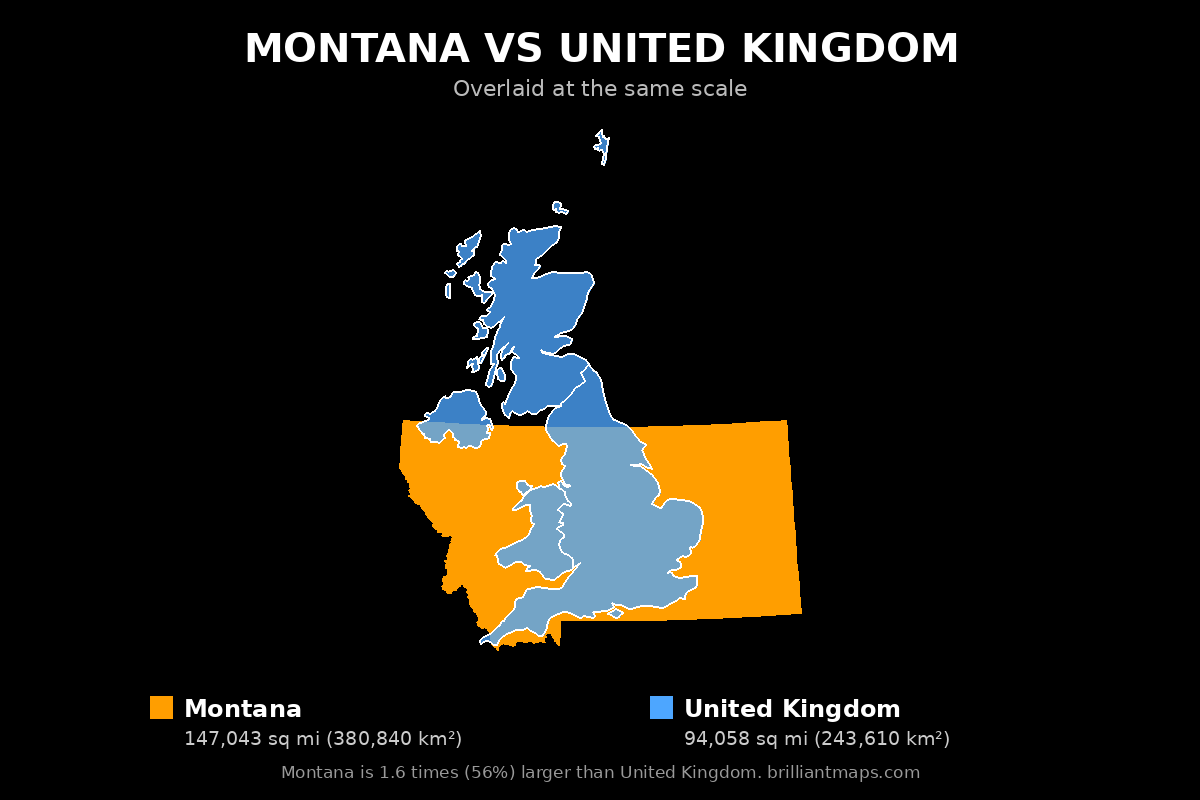 Montana vs United Kingdom Size Comparison Map