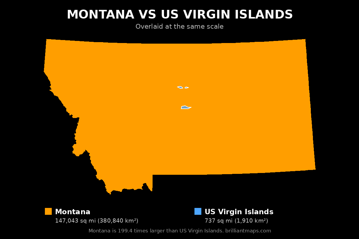 Montana vs US Virgin Islands Size Comparison Map