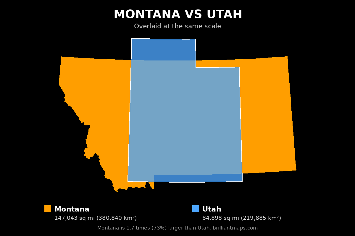 Montana vs Utah Size Comparison Map
