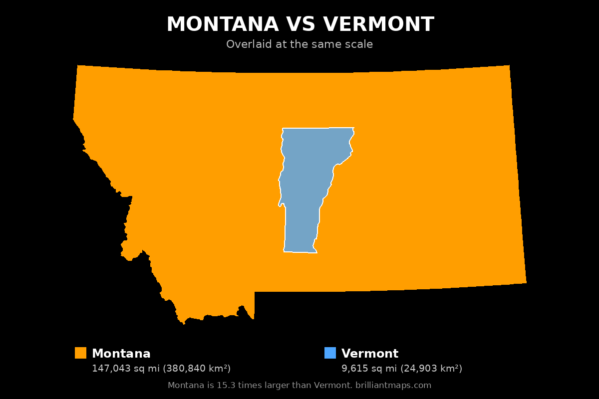 Montana vs Vermont Size Comparison Map
