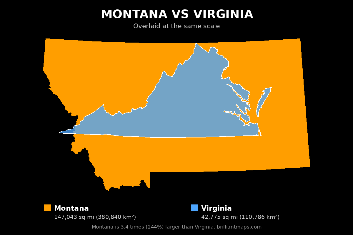 Montana vs Virginia Size Comparison Map