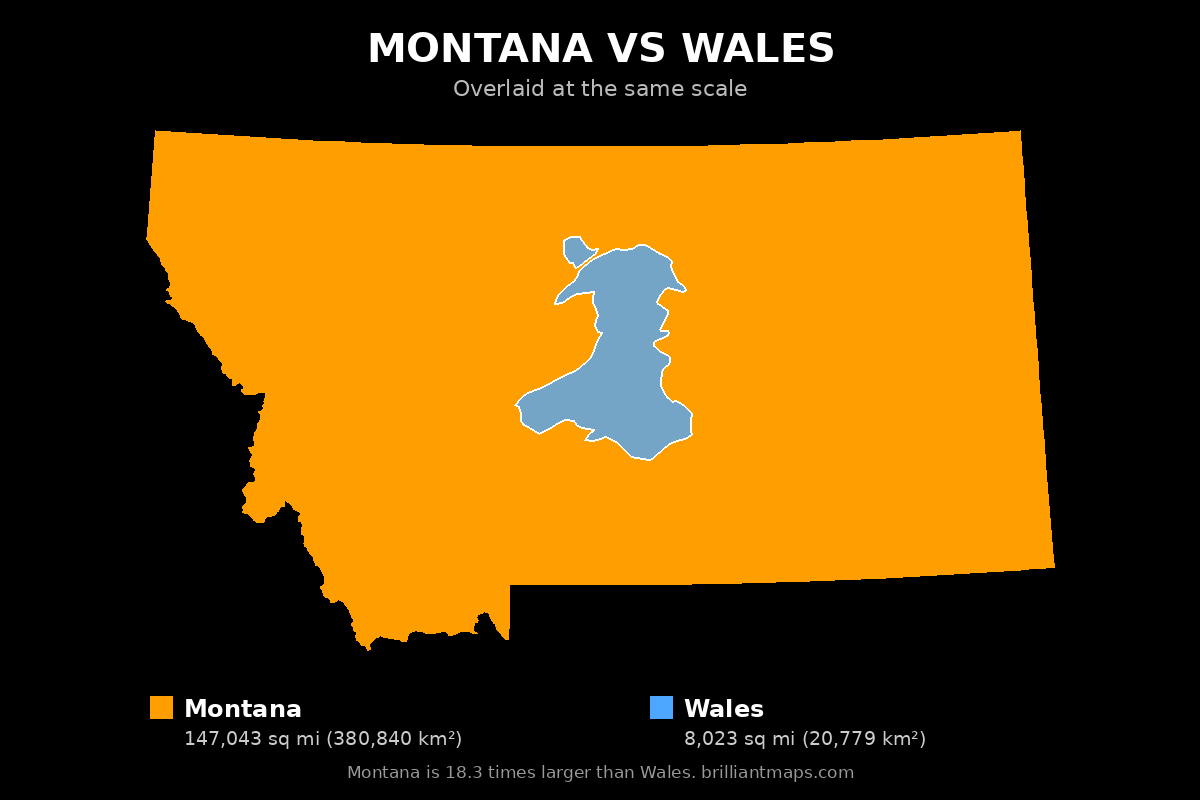 Montana vs Wales Size Comparison Map