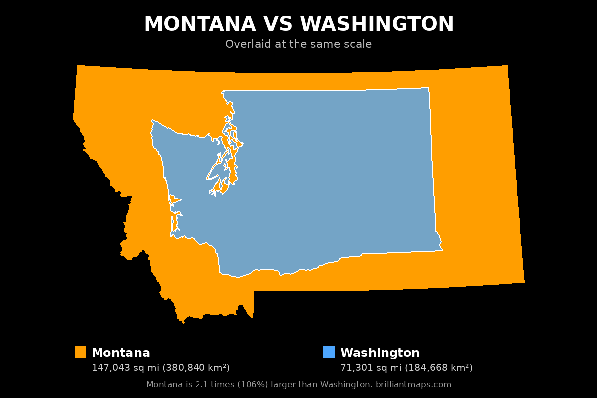 Montana vs Washington Size Comparison Map