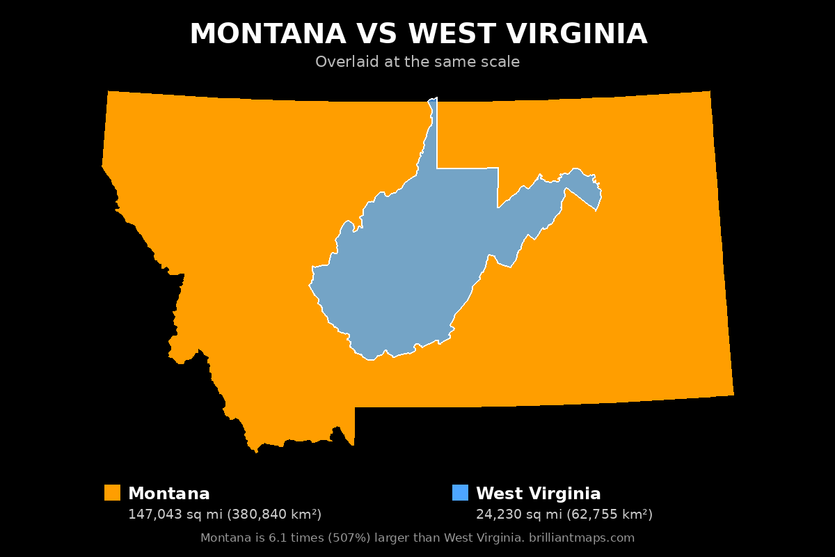Montana vs West Virginia Size Comparison Map