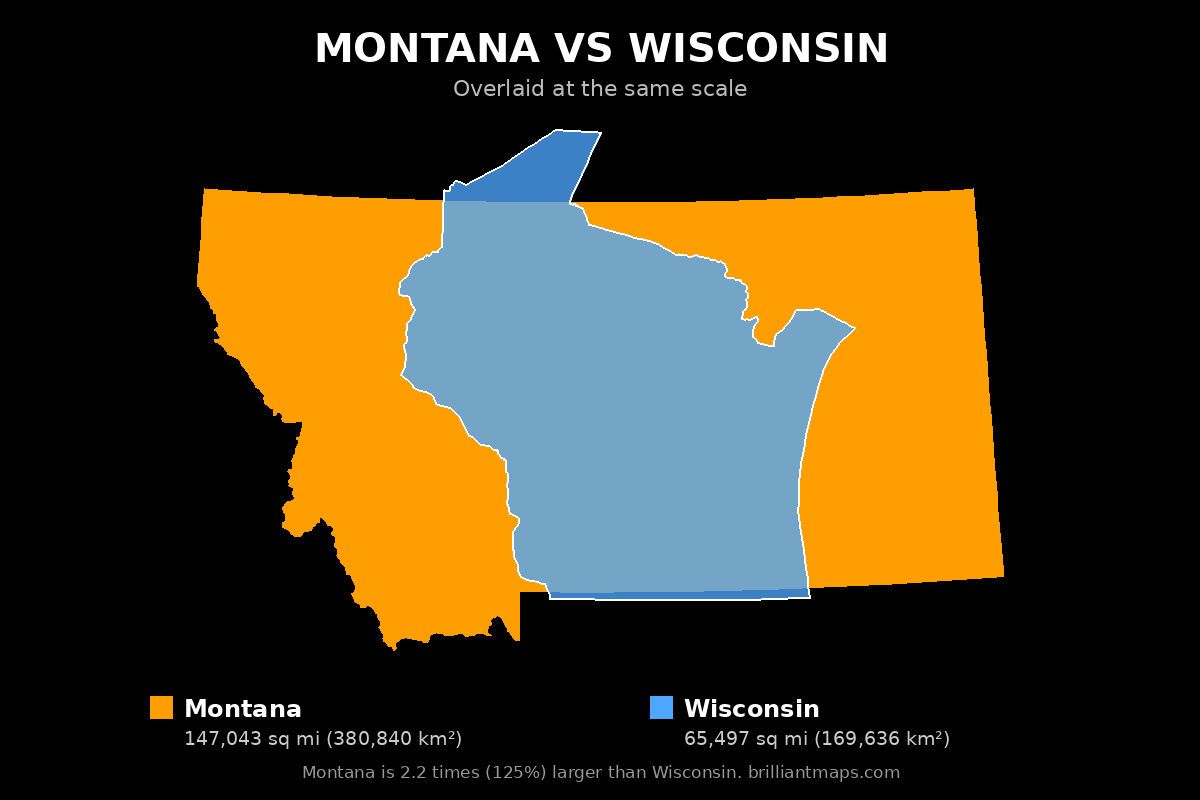 Montana vs Wisconsin Size Comparison Map