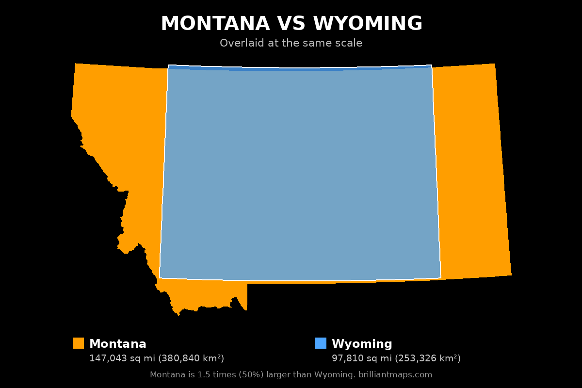 Montana vs Wyoming Size Comparison Map