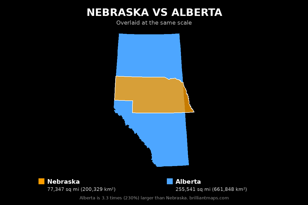 Nebraska vs Alberta Size Comparison Map