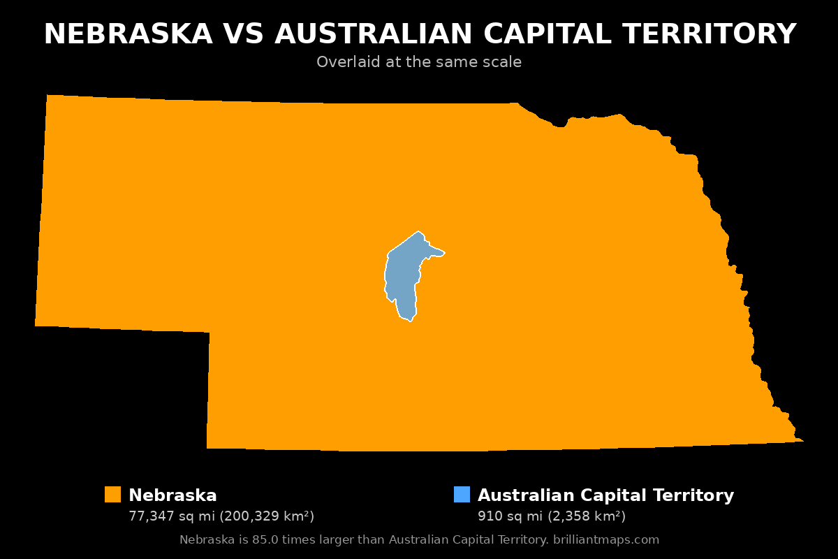 Nebraska vs Australian Capital Territory Size Comparison Map
