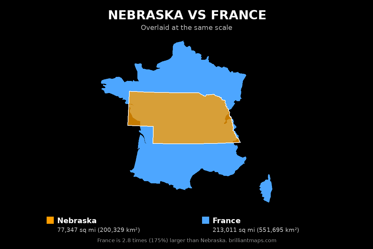 Nebraska vs France Size Comparison Map