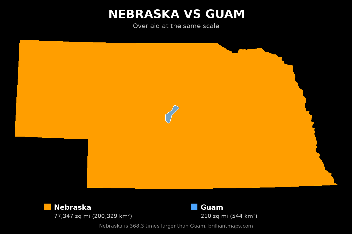 Nebraska vs Guam Size Comparison Map