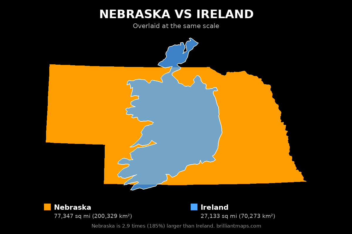 Nebraska vs Ireland Size Comparison Map