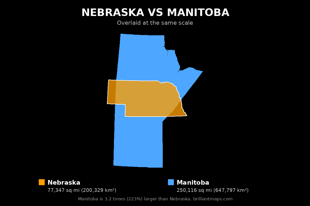 Nebraska vs Manitoba Size Comparison Map