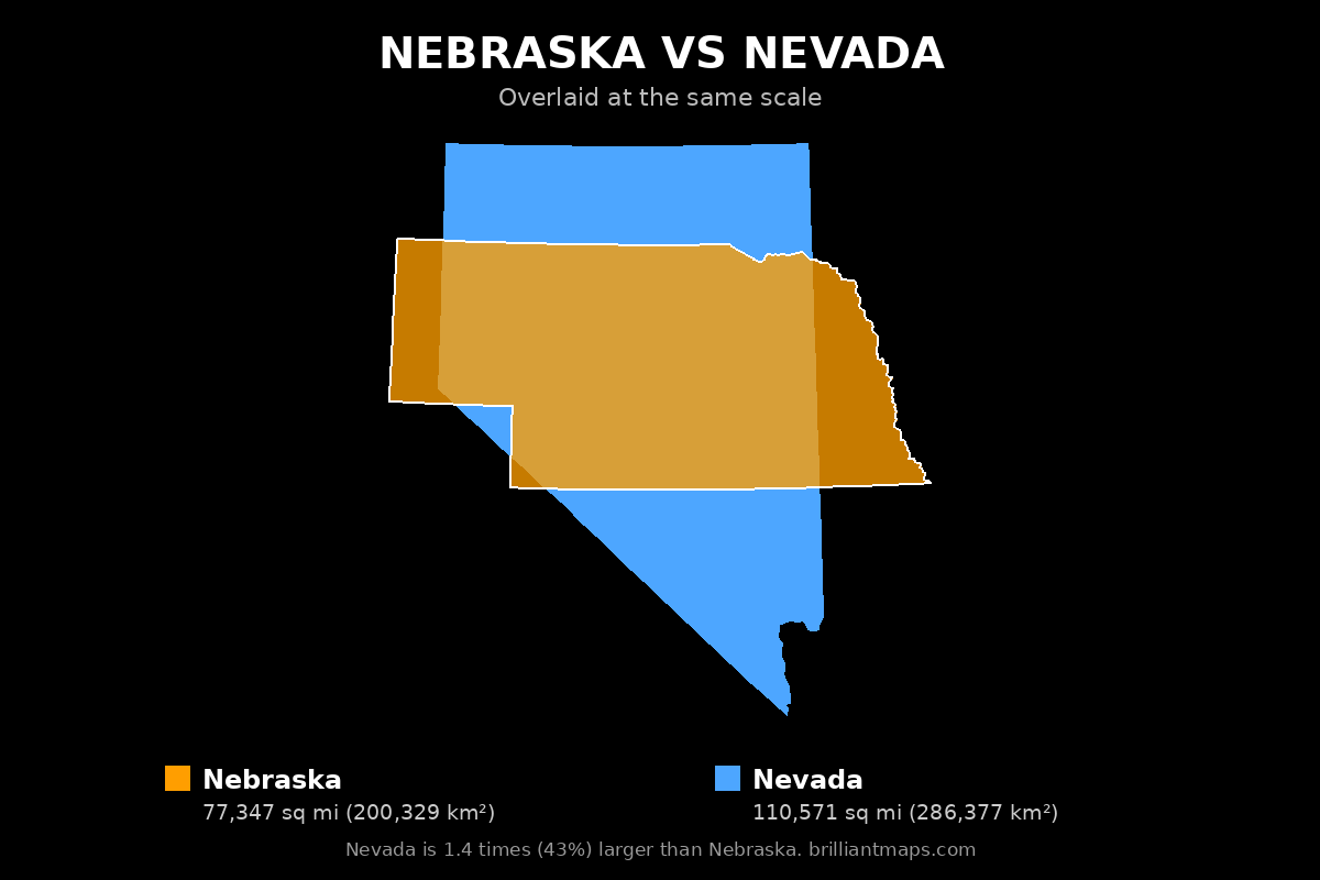 Nebraska vs Nevada Size Comparison Map