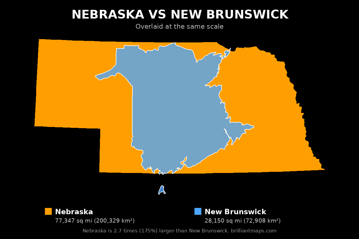 Nebraska vs New Brunswick Size Comparison Map