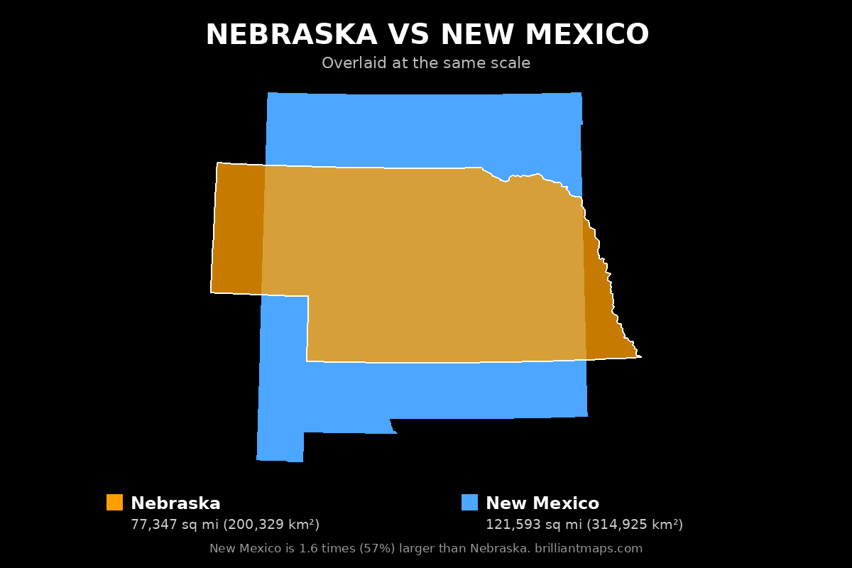 Nebraska vs New Mexico Size Comparison Map