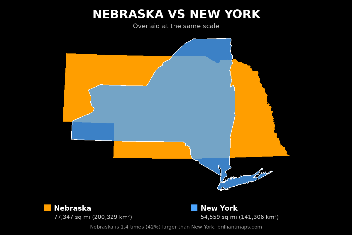 Nebraska vs New York Size Comparison Map