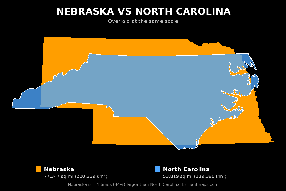 Nebraska vs North Carolina Size Comparison Map