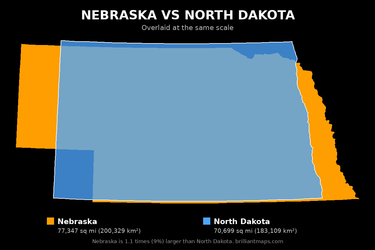 Nebraska vs North Dakota Size Comparison Map