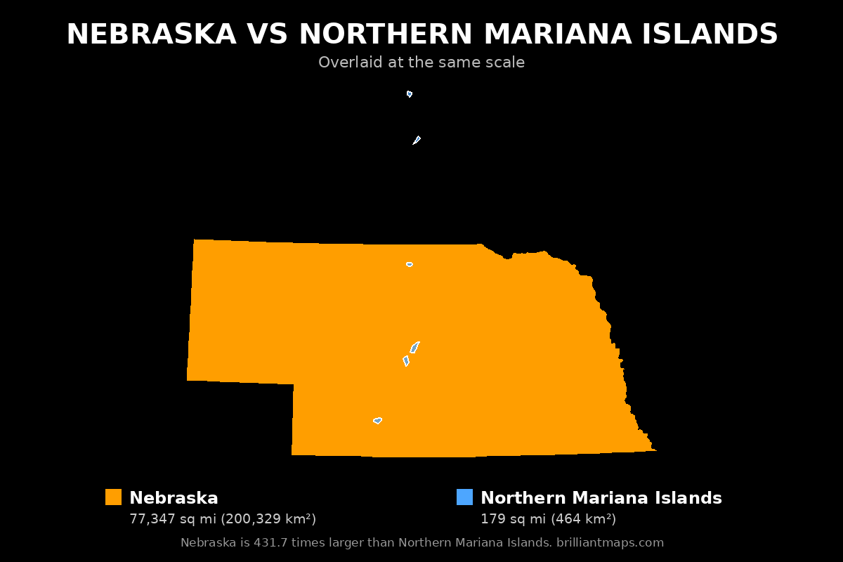 Nebraska vs Northern Mariana Islands Size Comparison Map