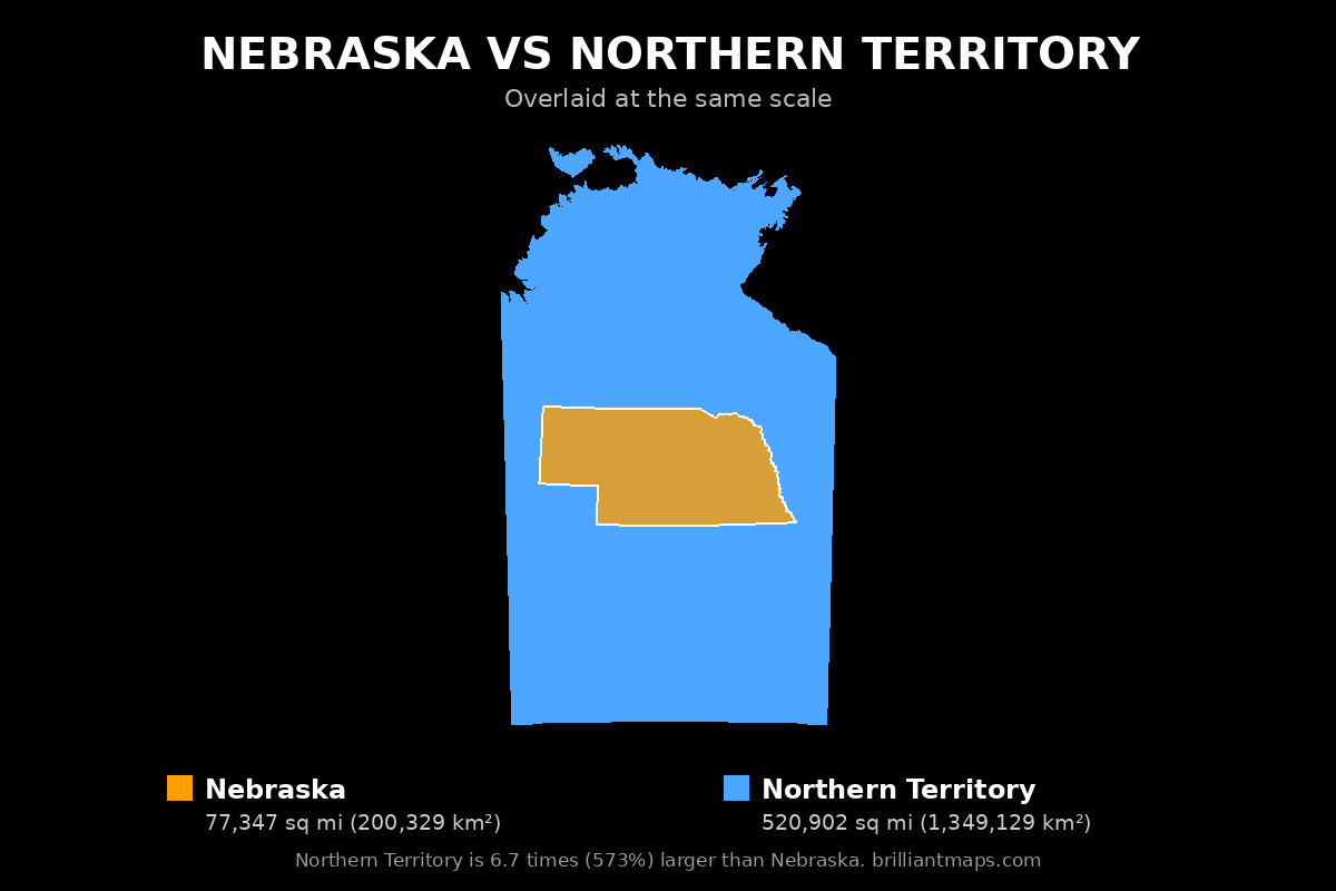 Nebraska vs Northern Territory Size Comparison Map