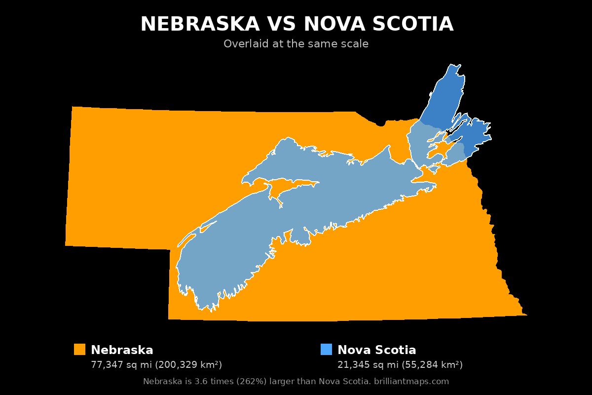 Nebraska vs Nova Scotia Size Comparison Map