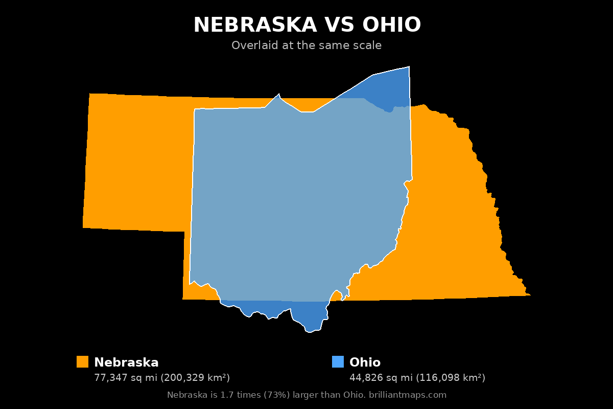 Nebraska vs Ohio Size Comparison Map