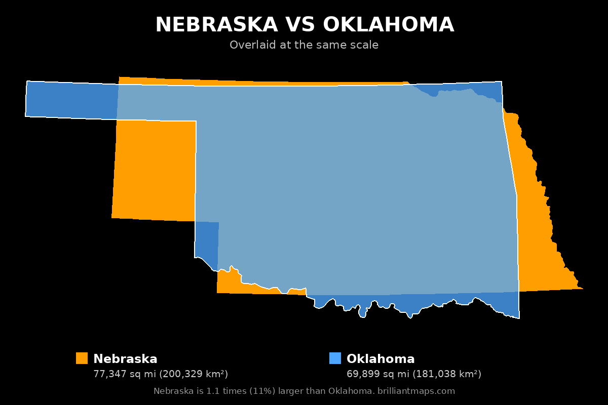 Nebraska vs Oklahoma Size Comparison Map