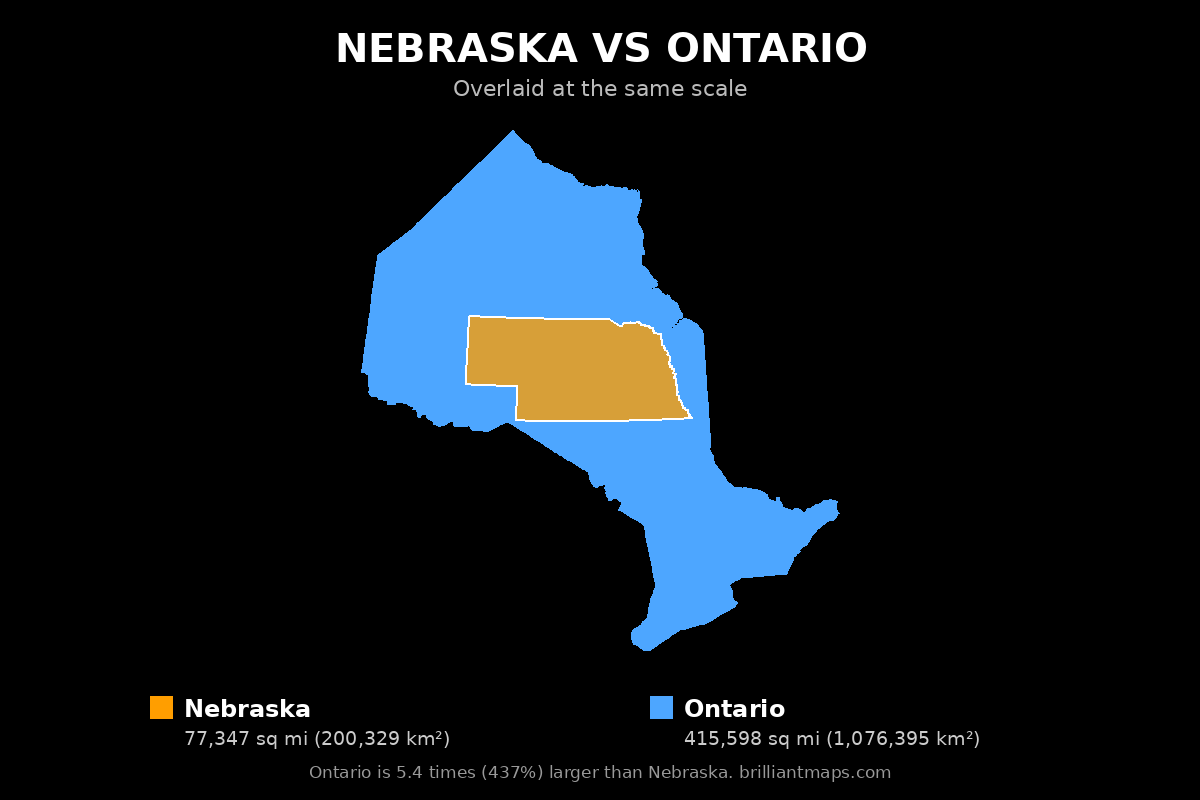 Nebraska vs Ontario Size Comparison Map