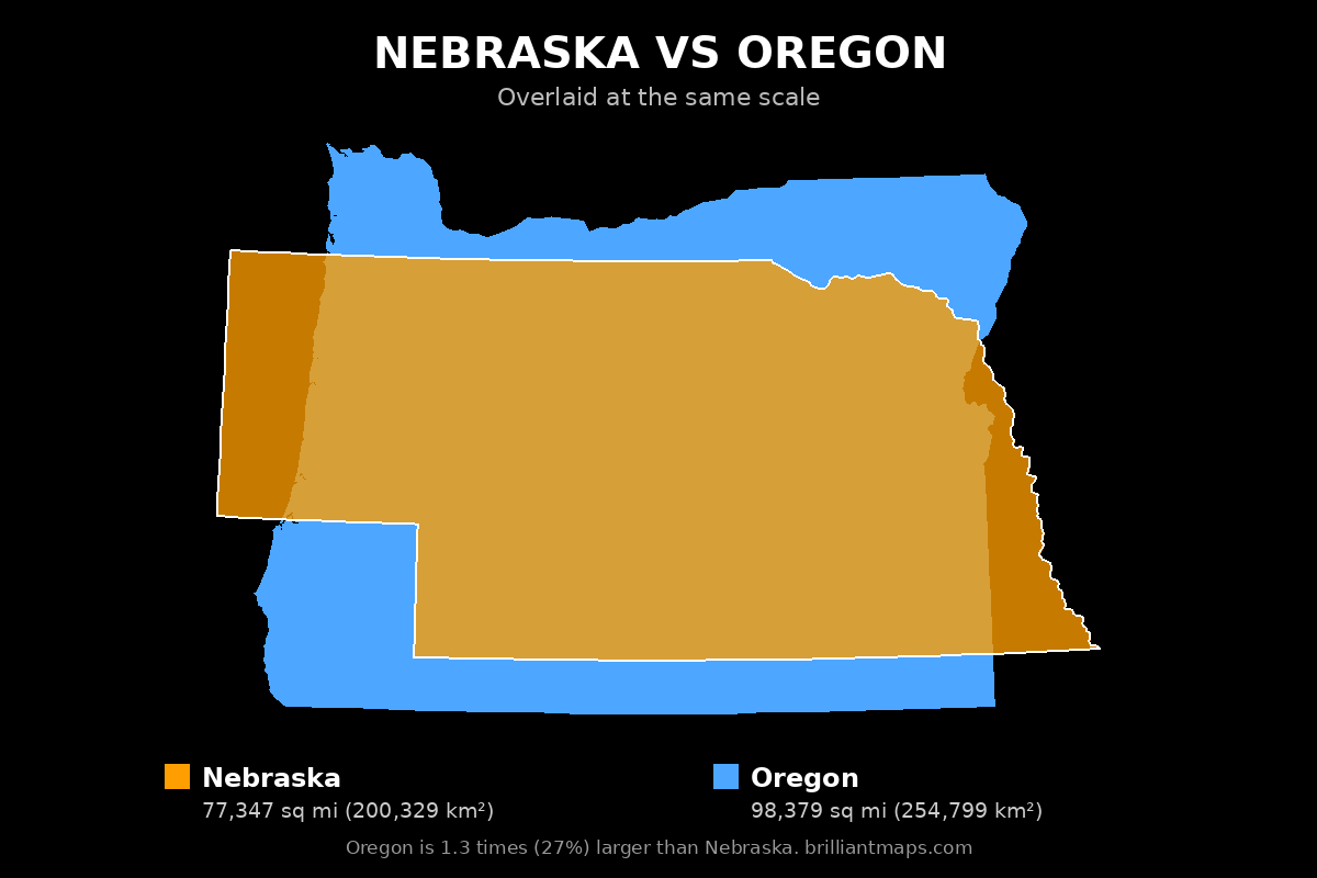 Nebraska vs Oregon Size Comparison Map