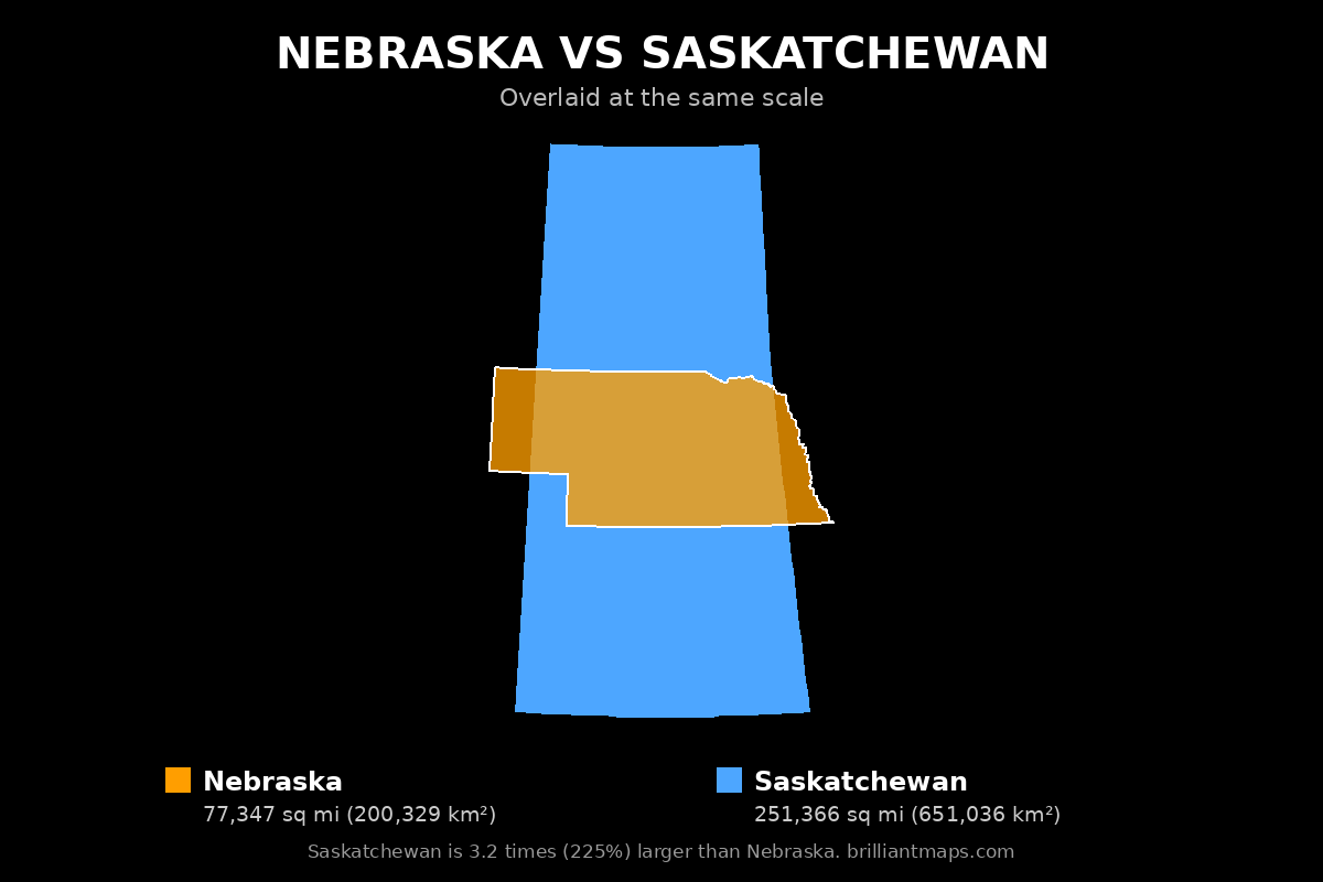 Nebraska vs Saskatchewan Size Comparison Map